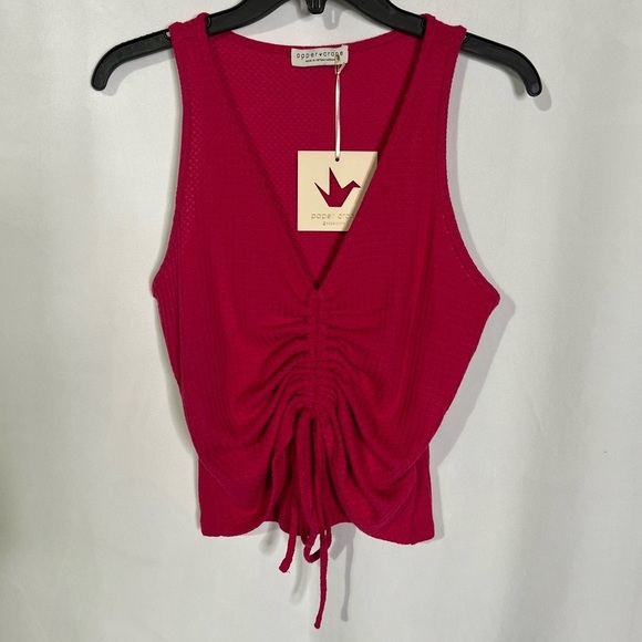 Paper Crane Tops - NWT Paper Crane Cinched Front Adjustable V-Neck Crop Tank Top with Tie Size M